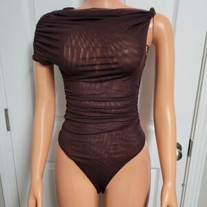 ZARA NWT Sheer Brown Bodysuit Size Small.